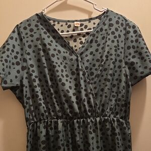 SHEIN Green and Black Polka Dot Midi Dress